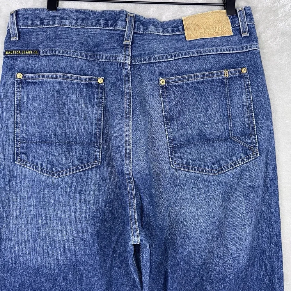 Nautica Jeans Co Mens 36x34 Blue Dark Wash Cotton Relaxed Baggy Denim - Picture 16 of 16